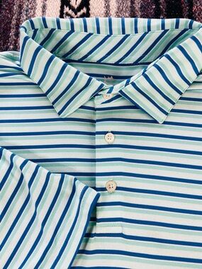 Southern Tide Ryder Men's Turquoise/Blue Striped Polo XLarge XL Golf Office 9859